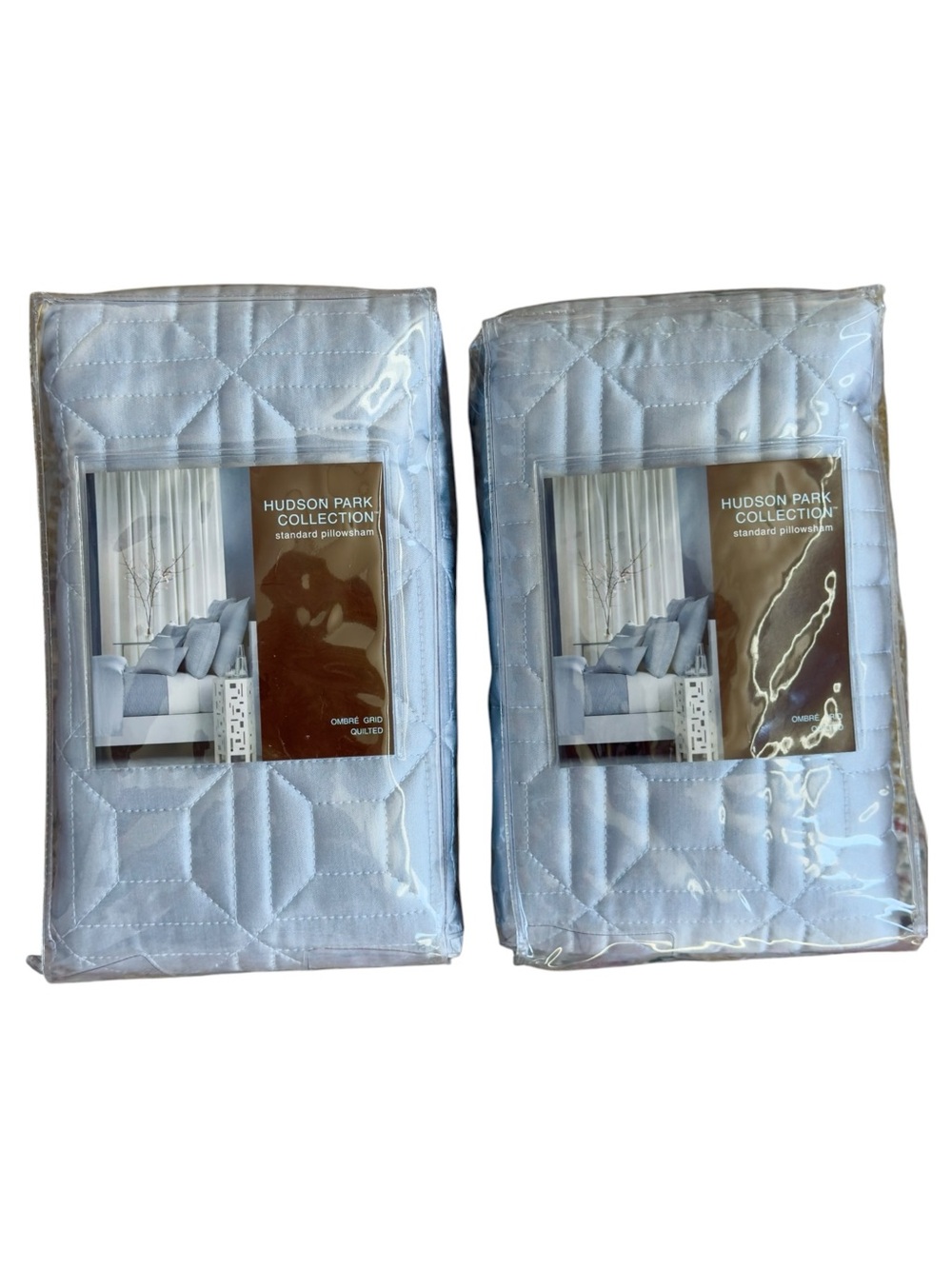Hudson Park Collection SET OF 2 Ombré Grid Quilted Standard Pillow Shams. NEW.